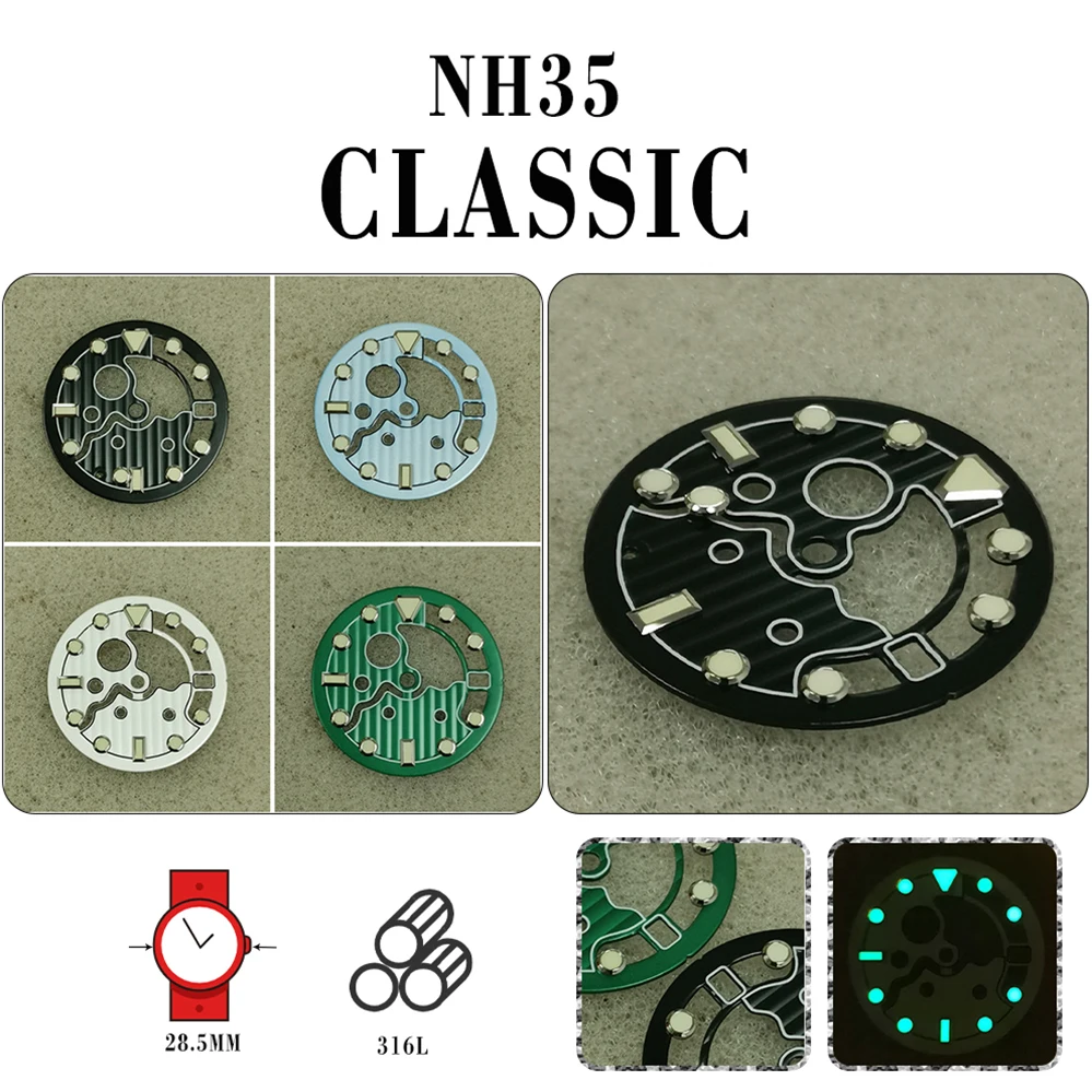 28.5mm c3 relógio oco luminoso dial acessórios