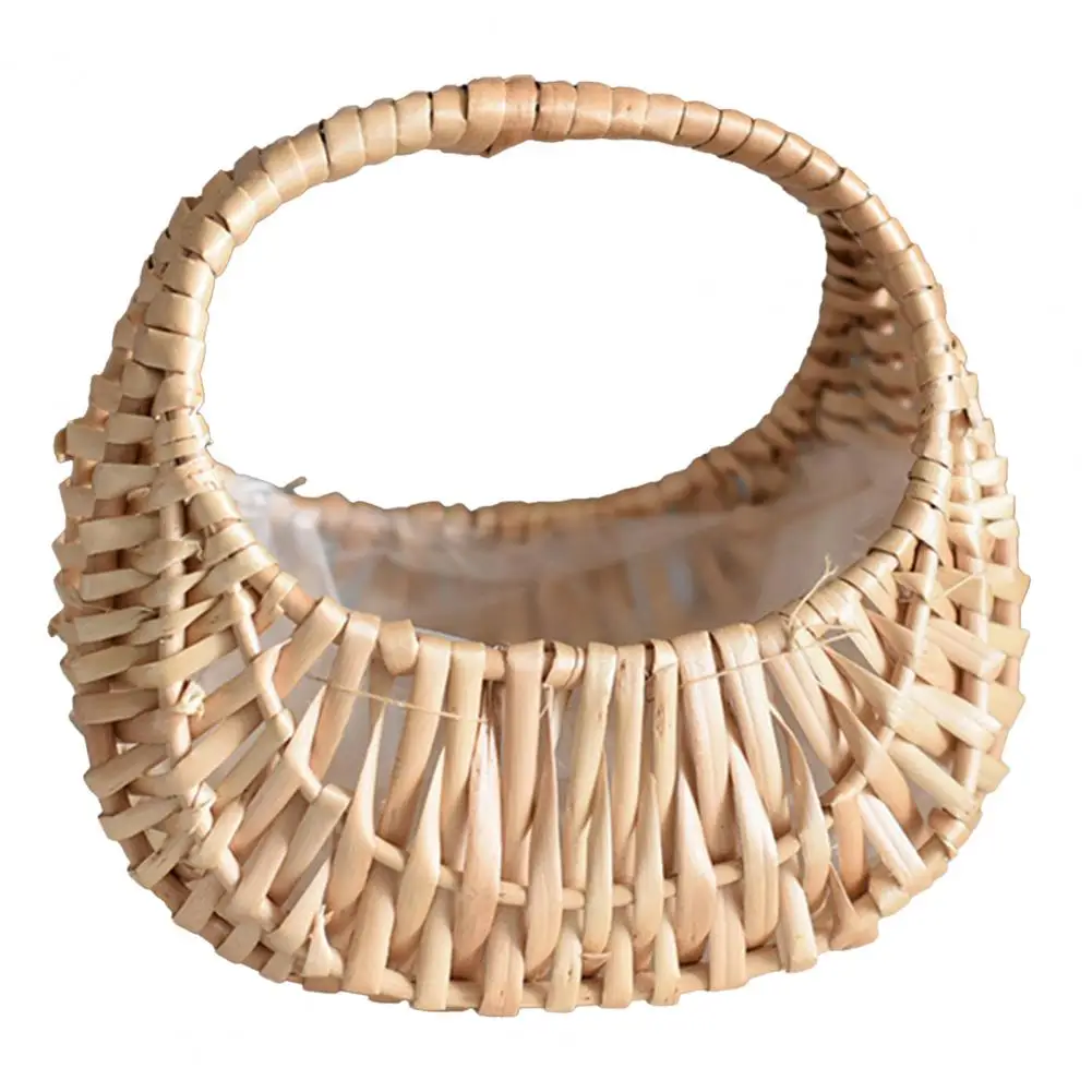 Flower Basket Storage Rattan Woven Basket Wicker Basket Half Moon With Handle Flower Girl Hand Picnic Home Wedding Party Decor 2