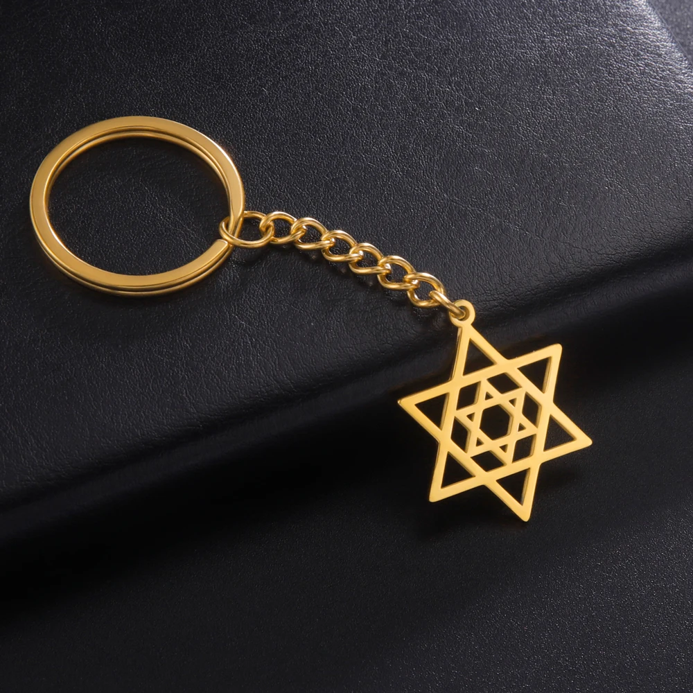 COOLTIME-Llavero con colgante de doble estrella judía de David para hombre, llavero Vintage de acero inoxidable, llaves de coche, regalo de joyería, nuevo en 2023