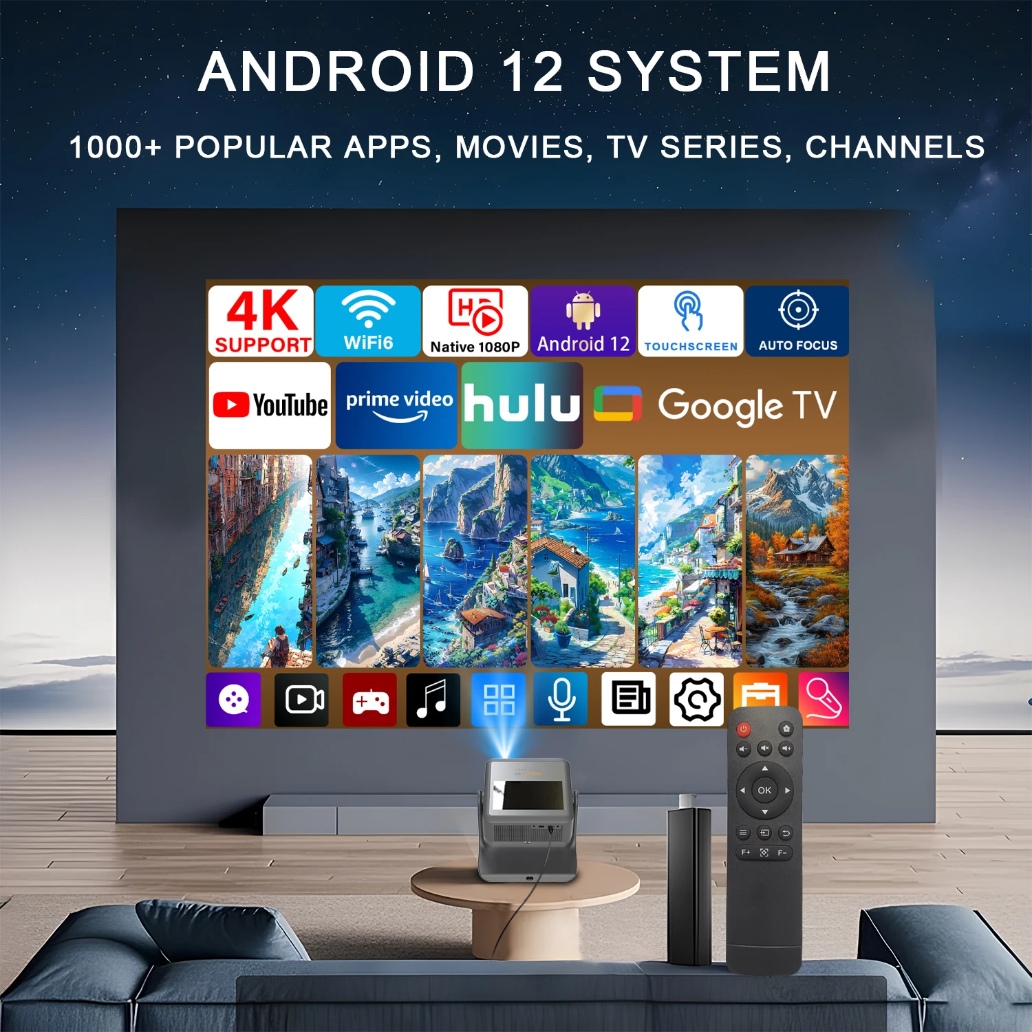유튜브 넷플릭스 3-in-1 태블릿 프로젝터 1080P iOS 안드로이드 동기화 키즈 학습 피트니스 침실용