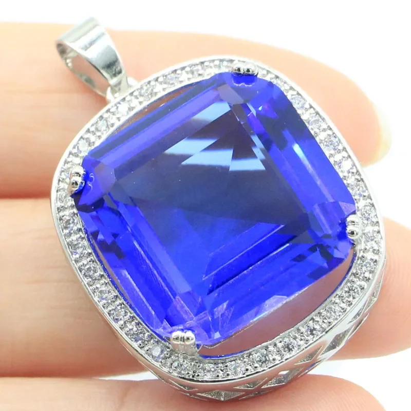 13g Customized 925 SOLID STERLING SILVER  PENDANT Swiss Blue Violet Tanzanite Orange Spessartine Rhodolite Garnet Kunzite CZ Dai