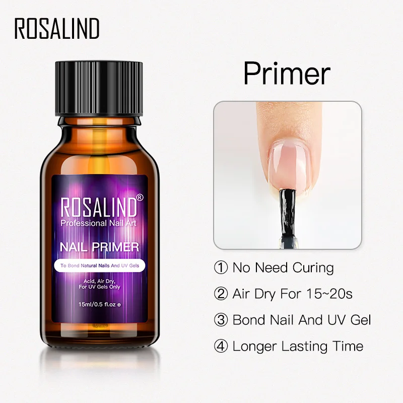 Rosalind Nail Primer And Dehydrator Set  For Manicure Magic Remover Nail Polish BaseTop Matt Long Lasting Gel Lacquer Kit 15ML
