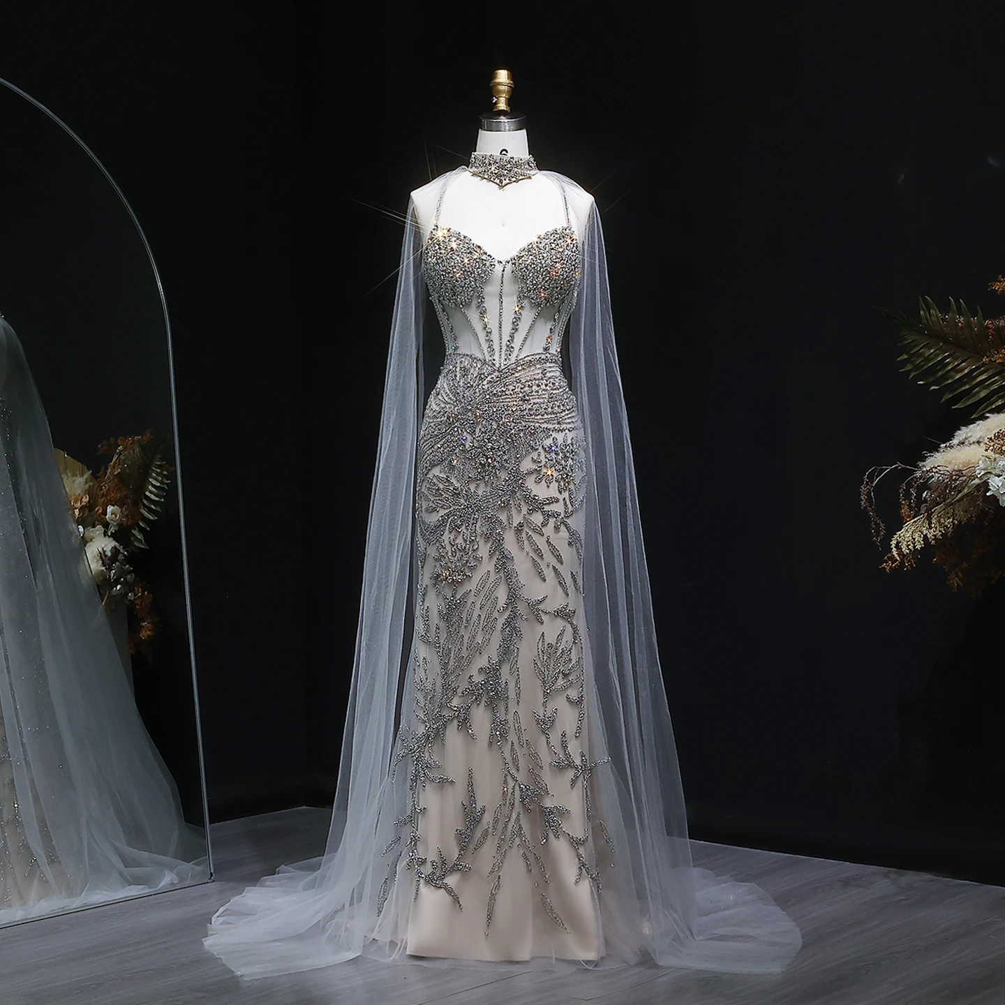 Sharon Said Luxury Champagne Mermaid Evening Dress with Cape for Women  Wedding Party Black Prom Gowns Arabic SS071 Customized - AliExpress 320