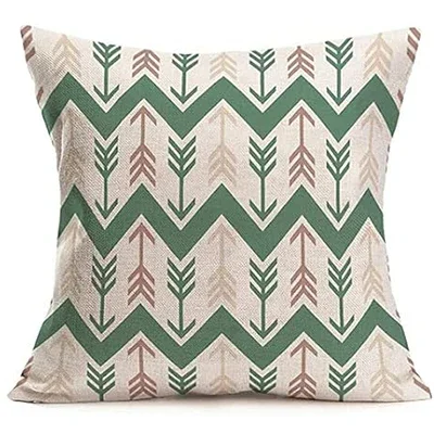Linen Throw Pillowcase Home Green Geometric Wavy Arrow Design Home Decoration Cushion Cover Square Pillowcase 3