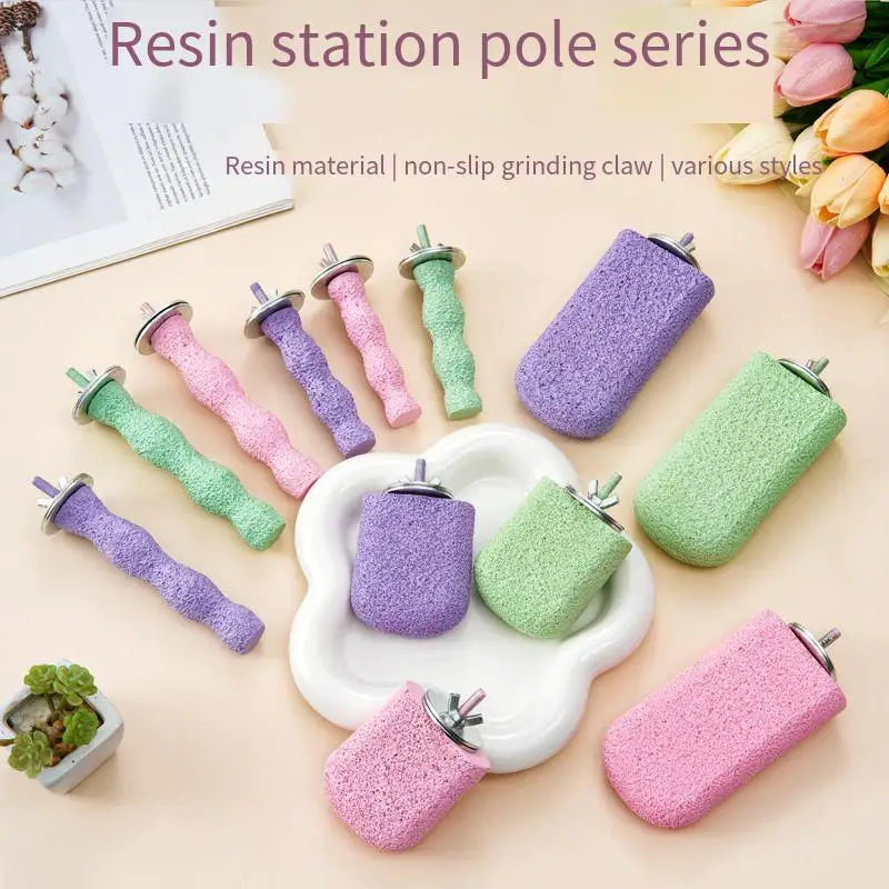 

Bird Paw Grinding Stick Tog Parrot Stand Perch Dull Polish Perches Toy Training Glying Colorful Resin Accessories for Cage