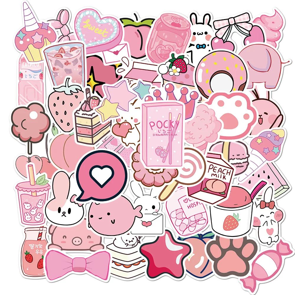 50 stücke niedlichen Cartoon rosa Stil Mädchen ästhetische Aufkleber Telefon Fall Notebook Reisegepäck Gitarre Graffiti Aufkleber für Kinder – Detail 1