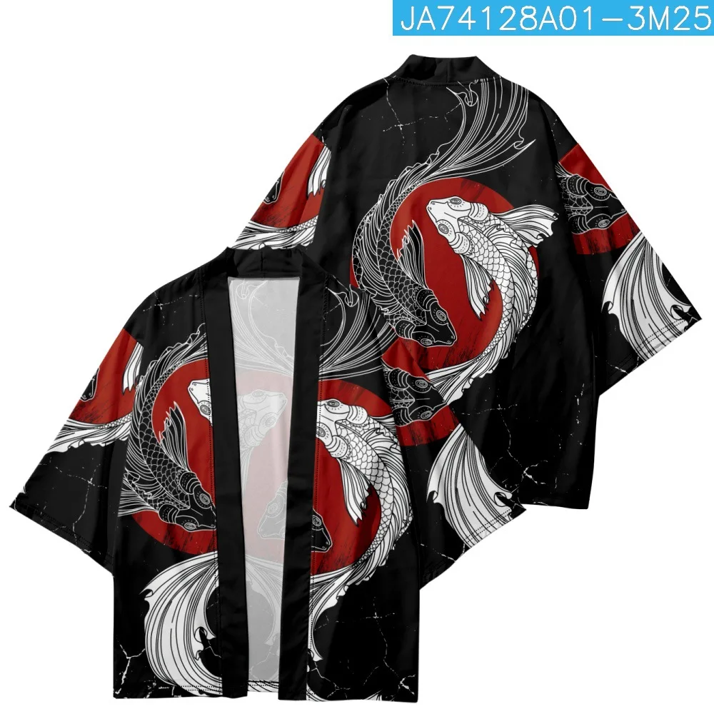 Japanese Carp Tai Chi Print Kimono Shirt Haori Fashion Summer Beach Yukata Men Women Traditional Cardigan Asian Clothing