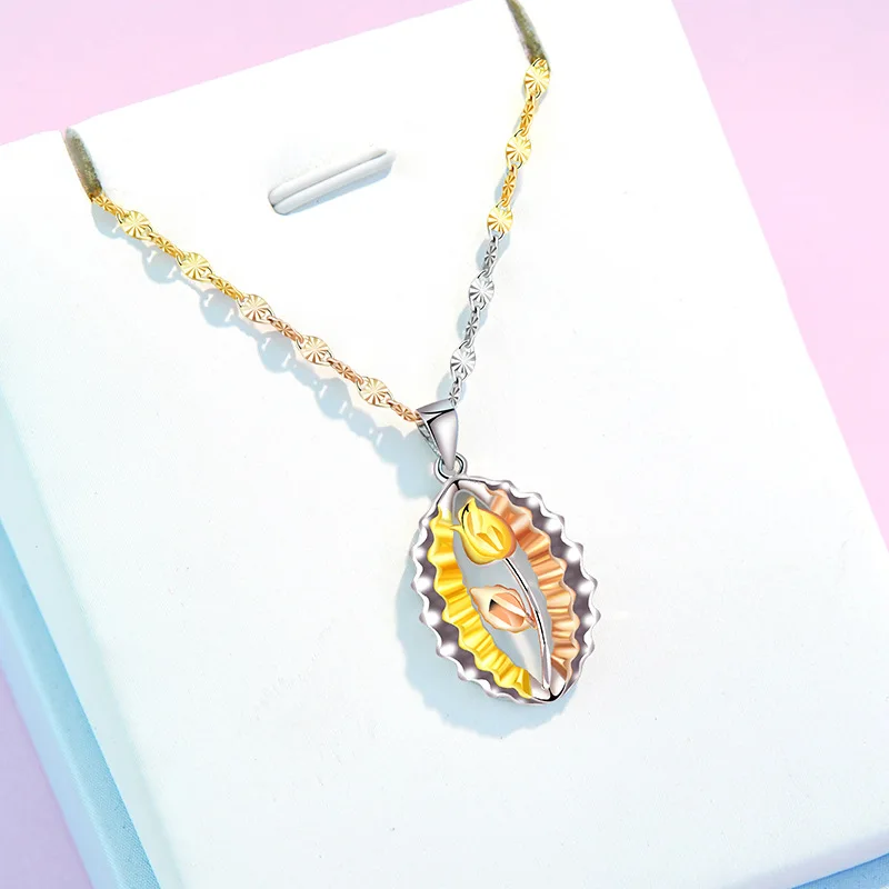 

Rose Necklace Women's 925 Sterling Silver Plating Color Gold Pendant Light Luxury High-Grade Silver Jewelry Girlfriend Birthday