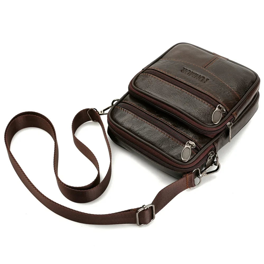 Men's Vintage Genuine Leather Shoulder Bag - High Capacity Crossbody Messenger Bag with Belt, Retro Brown Belt Pack