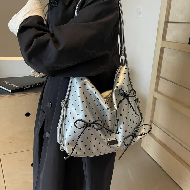 Korean Version of Polka Dot Bow Backpack Women's 2024 New Fashion Trend Multi-purpose Backpack 3