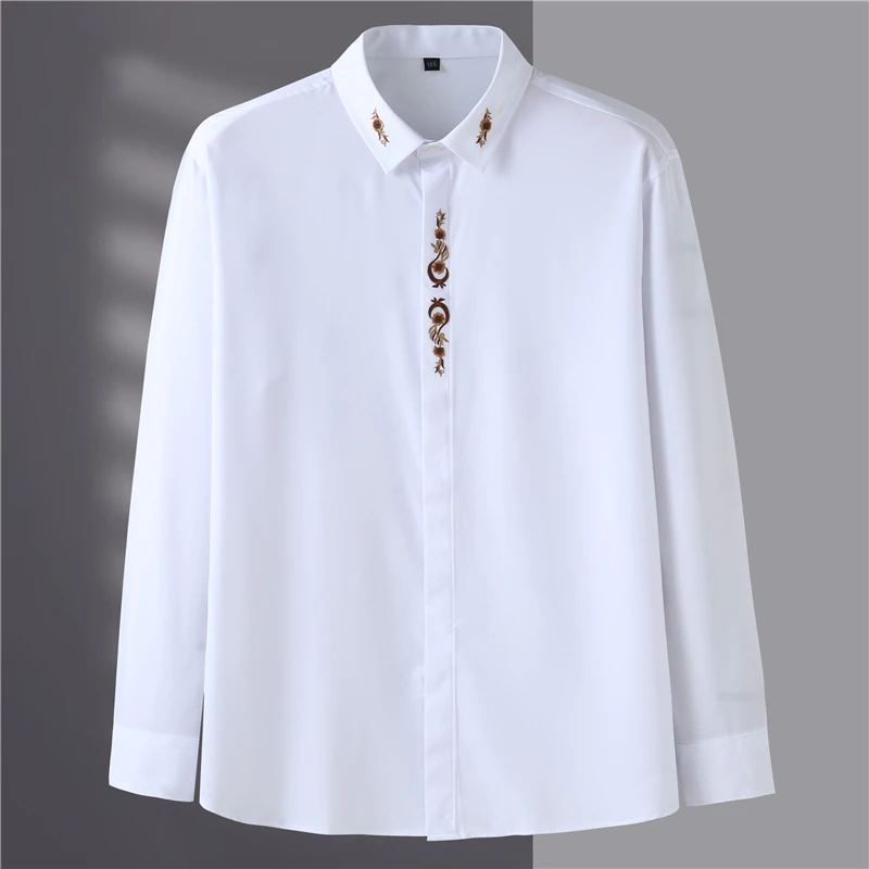 Men Shirt Denim Oversize Plus Size 6XL 7XL 8XL 10XL Fashion Casual Loose Golden Embroidery Long Sleeve Soft Dress