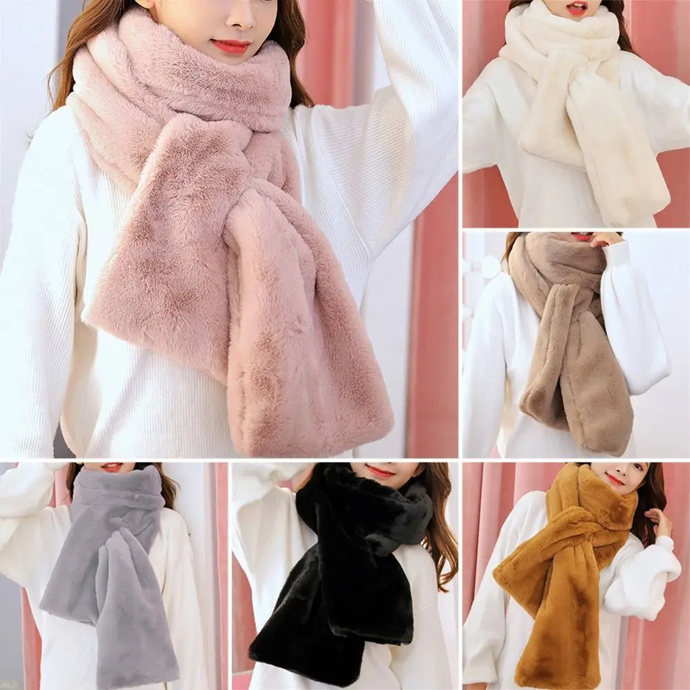 Warm Faux Fur Winter Scarf Soft Plush Shawl for Women