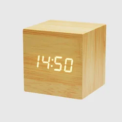 LED Wooden Digital Alarm Clock with Voice Control and USB/AAA Power Options (SN51401)