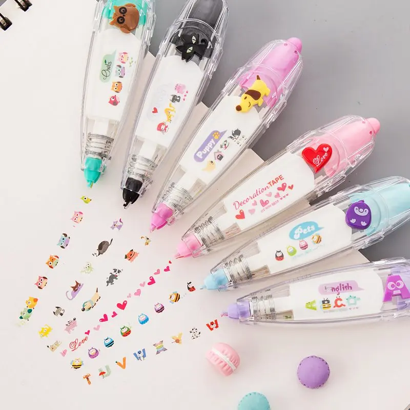 

1Pcs Plastic Cute Animal Press Type Cartoon Correction Tape Stickers Office Supplies Press Kawaii Ape Decorative