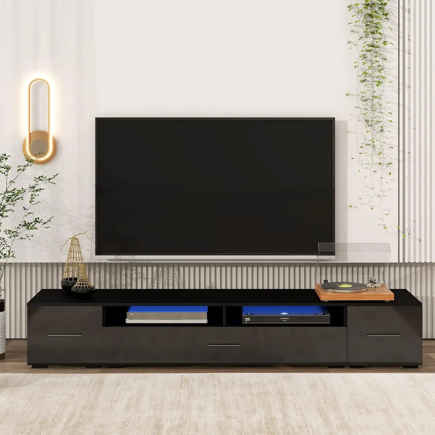 

TV Stand, Modern 83 Inch TV Console with Large Storage Space for TVs up to 90+'',High Gloss Entertainment Center for Living Room