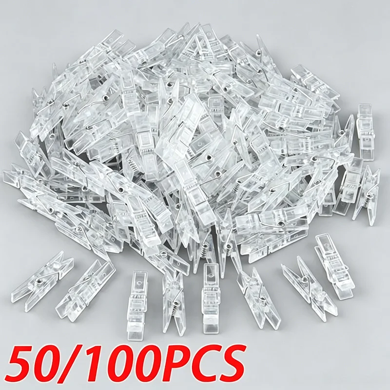100/50PCS 플라스틱 미니 빨래집게 사진 클립 미니 옷핀 투명 클립 DIY 홈 사진 디스플레이 장식 YFJ008