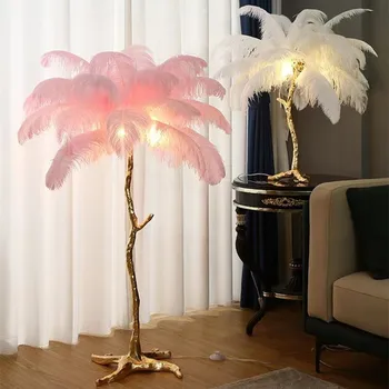 Europe Fashionable Floor Lamps for Living Room Ostrich Feather Lights Home Decor Bedroom Led Floor Lamp Gold Standing Lamp 1