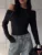 Black Off-Shoulder Long Sleeve T-shirt For Women High Waist Autumn  Slim Fashion Pullover Top Ladies Solid Y2k Tee Top