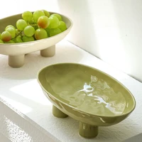 Modern Minimalist Creative Hand Crafted Ceramic Three High Legged Fruit Tray for Home Living Room Tabletop Fruit Candy Tray 1