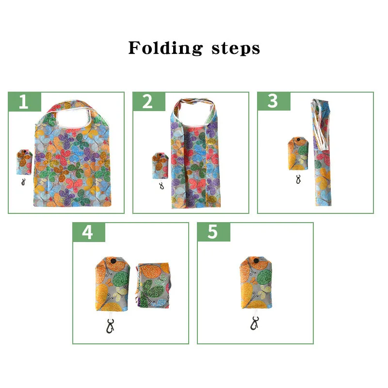 Fashion Foldable Flower Print Shopping Bag Women's Handbags Reusable Grocery Storage Bag Organizer Shopper Polyester Tote Pouch