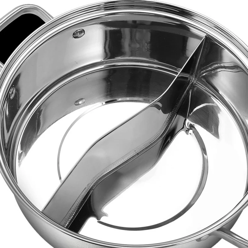 Marmite shabu en acier inoxydable avec 2 compartiments et couvercle en  verre Cookware pour cuisinière à induction, cuisinière électrique,  cuisinière à