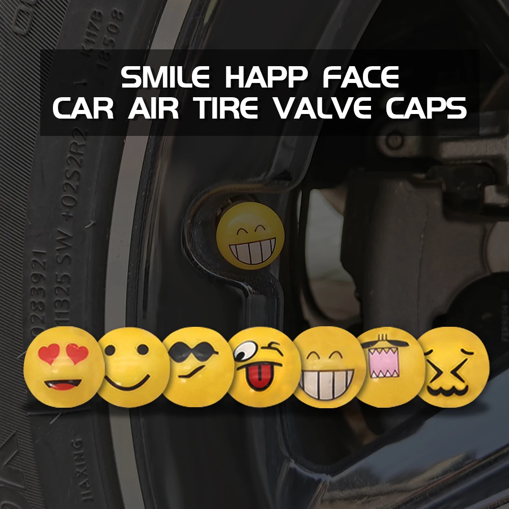 

Wheel Tire Valve Caps Theftproof Tyre Valve Stem Covers For Universal Car Motorcycle Bike Dust Caps Tools 4PCS/set Cute Smiley