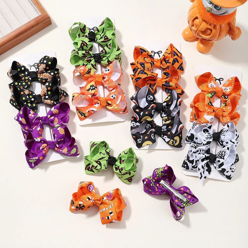 4Pcs/Set Halloween Bow Skull Hairclip for Kids Funny Hairpin Gothic Personality Girls Children Party Baby Hair Accessories Set
