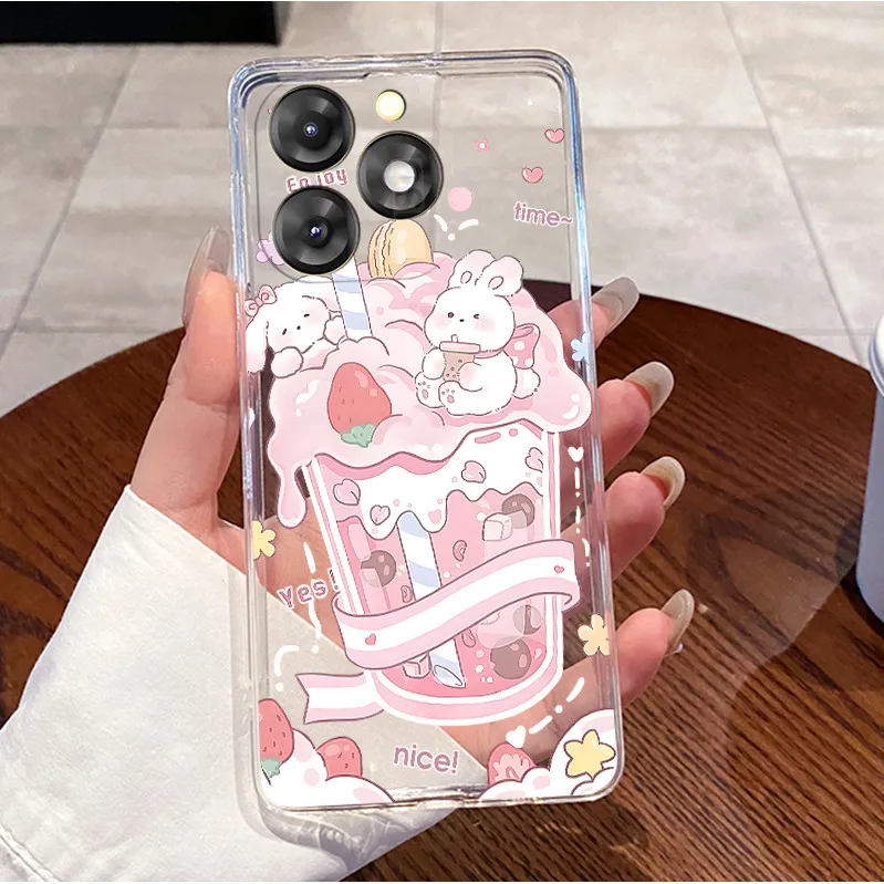 Luxury Clear TPU Case - Cute Rabbit & Funny Cat Design, Soft Silicone Protective Cover