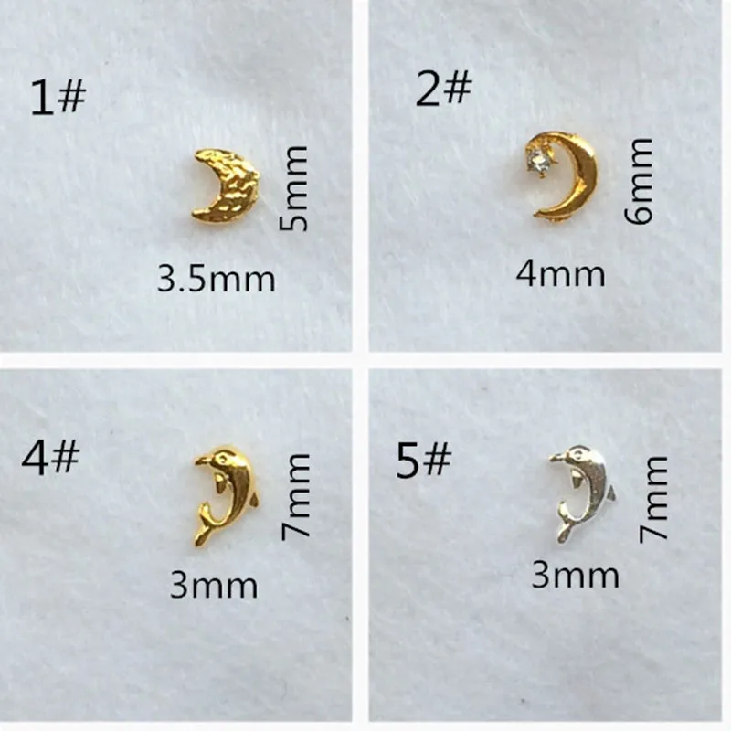 

100 шт. в форме Луны, в японском стиле, Золотой металлический сплав, 3D Ногти, искусственные дельфины, украшение «сделай сам»