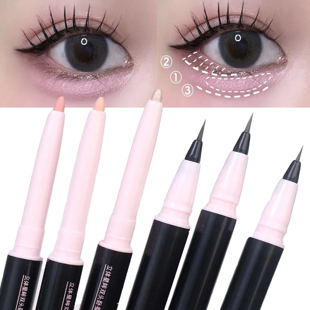 Double Head Matte Eyeshadow Pencil Waterproof Lasting Natural Brightening Glitter Korean Makeup Cosmetic eye shadow,eyeshadow stick,eye shadow stick