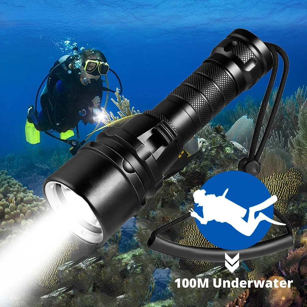 

Professional LED Diving Flashlight Super Bright T6 Professional Underwater Torch IP68 Waterproof Lamp with Hand Rope