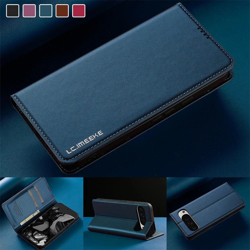 Leather Wallet Flip Case with Card Holder & Kickstand - Shockproof Protective Phone Cover