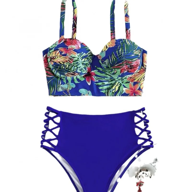 2024New Sexy Hard Cup Steel Bracket Printed Split SwimsuitbikiniWholesale Hot Sale