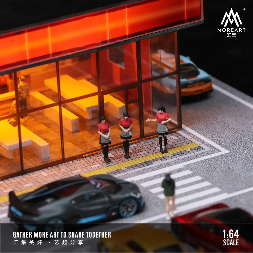 MoreArt 자동차 조립 장면 시리즈 모델, 자동차 모델 주차장, 전시 선물 수집용, 1:64