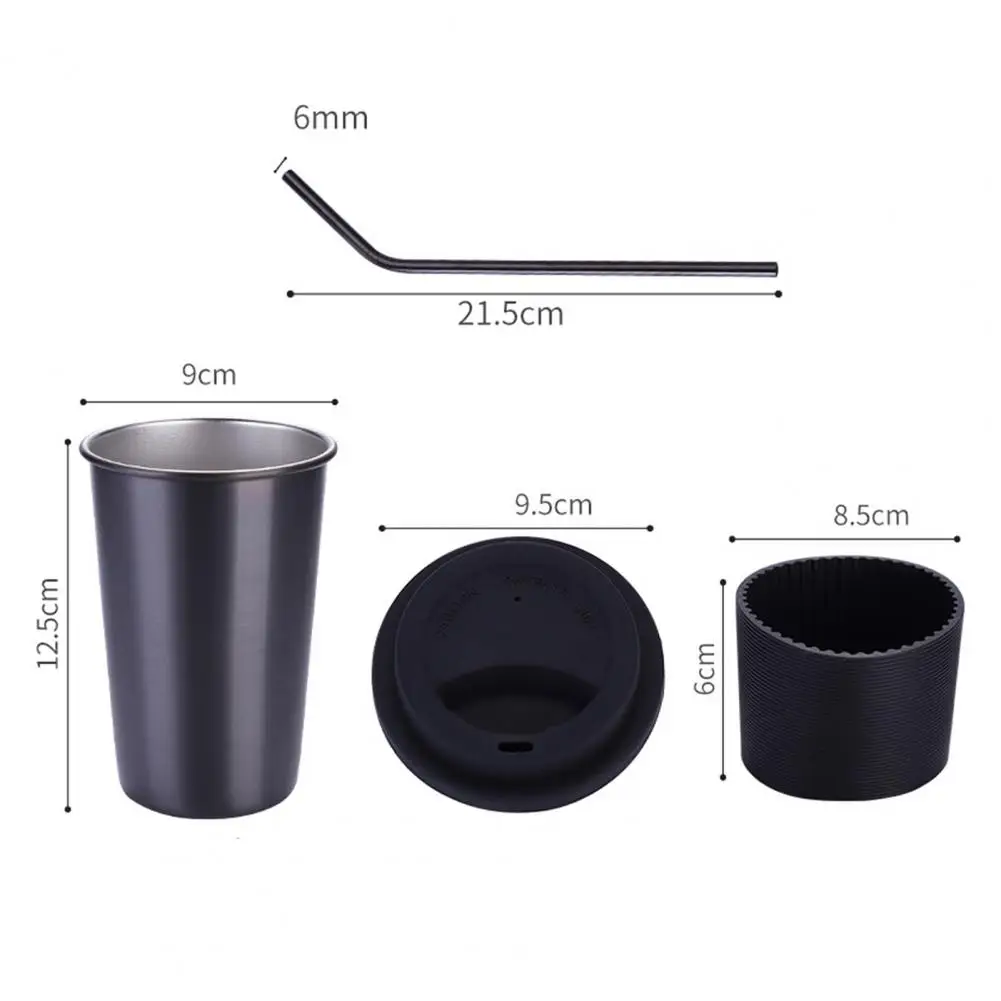 Stainless Steel Coffee Cups with Silicone Lids Non-slip Anti-scalding  Sleeves Case Drinking Tumblers Beer Water Tea Mugs