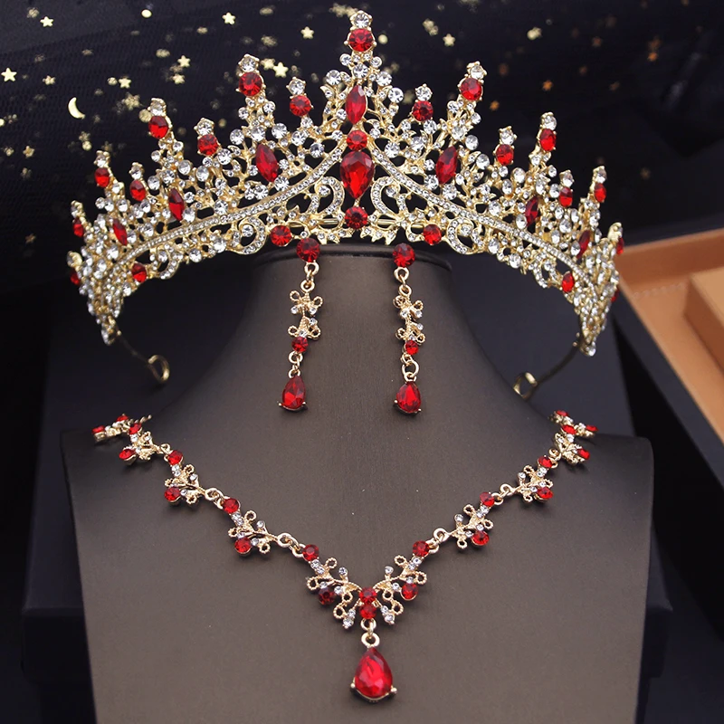Green Crown Bridal Jewelry Sets for Women Choker Necklace Sets With Tiaras Wedding Dress Prom Bride Jewelry Accessories bridal jewelry sets