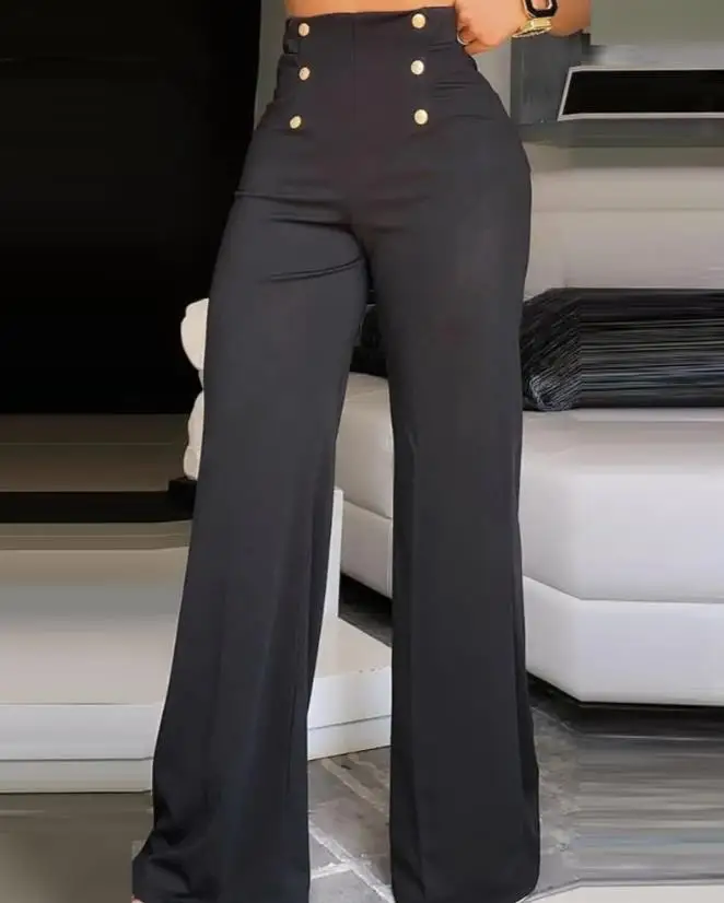 Elegant High Waist Wide Leg Bootcut Pants 2023 Summer European & American Fashion Simple Women's Flared Trousers - Image 4