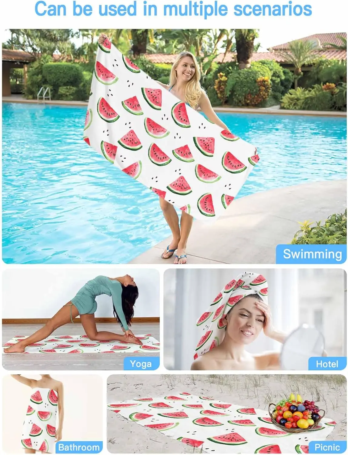 Serviette de plage pastèque douce absorbante séchage rapide été_voghion.com