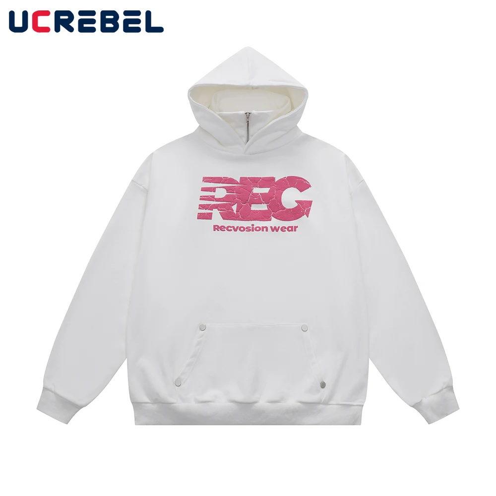 

Letter Print Loose Hooded Tops Mens Autumn Casual Long Sleeve Streetwear Sweatshirts Men