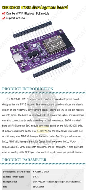Fangxuee Scheda Sviluppo NICEMCU BW16 - Modulo Bluetooth WiFi Dual-Band RTL8720DN - Antenna Integrata - Foto 9