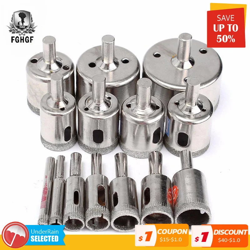  15Pcs/Set 6mm-50mm Diamond Coated Hole Saw Tile Drill Bits For Ceramic Glass Porcelain Marble Drilling Bit 70mm diamond tipped hole saw diamond coated drill bit tile ceramic marble drill bit for tile glass ceramics porcelain marble