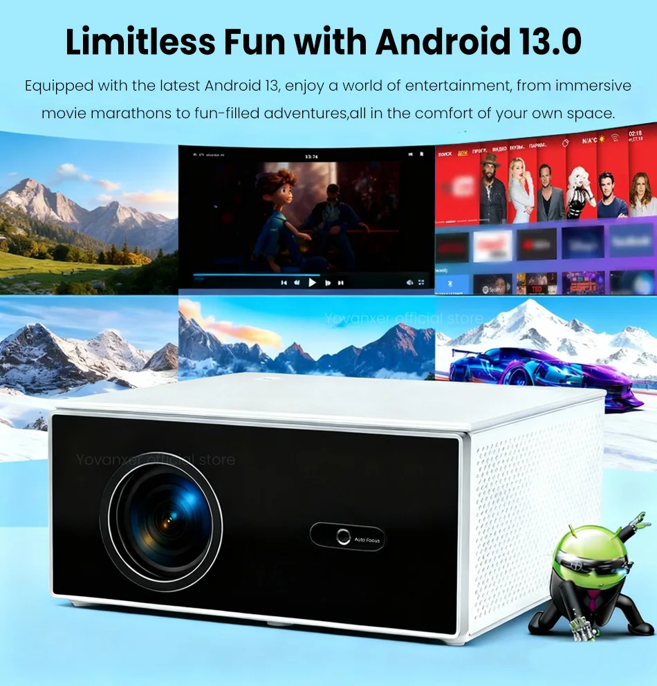 요반세르 A80W 프로젝터 네이티브 1080P 4K 안드로이드13 자동 키스톤 보정 포커스 Wifi6 BT5.2 휴대용 영화 야외용