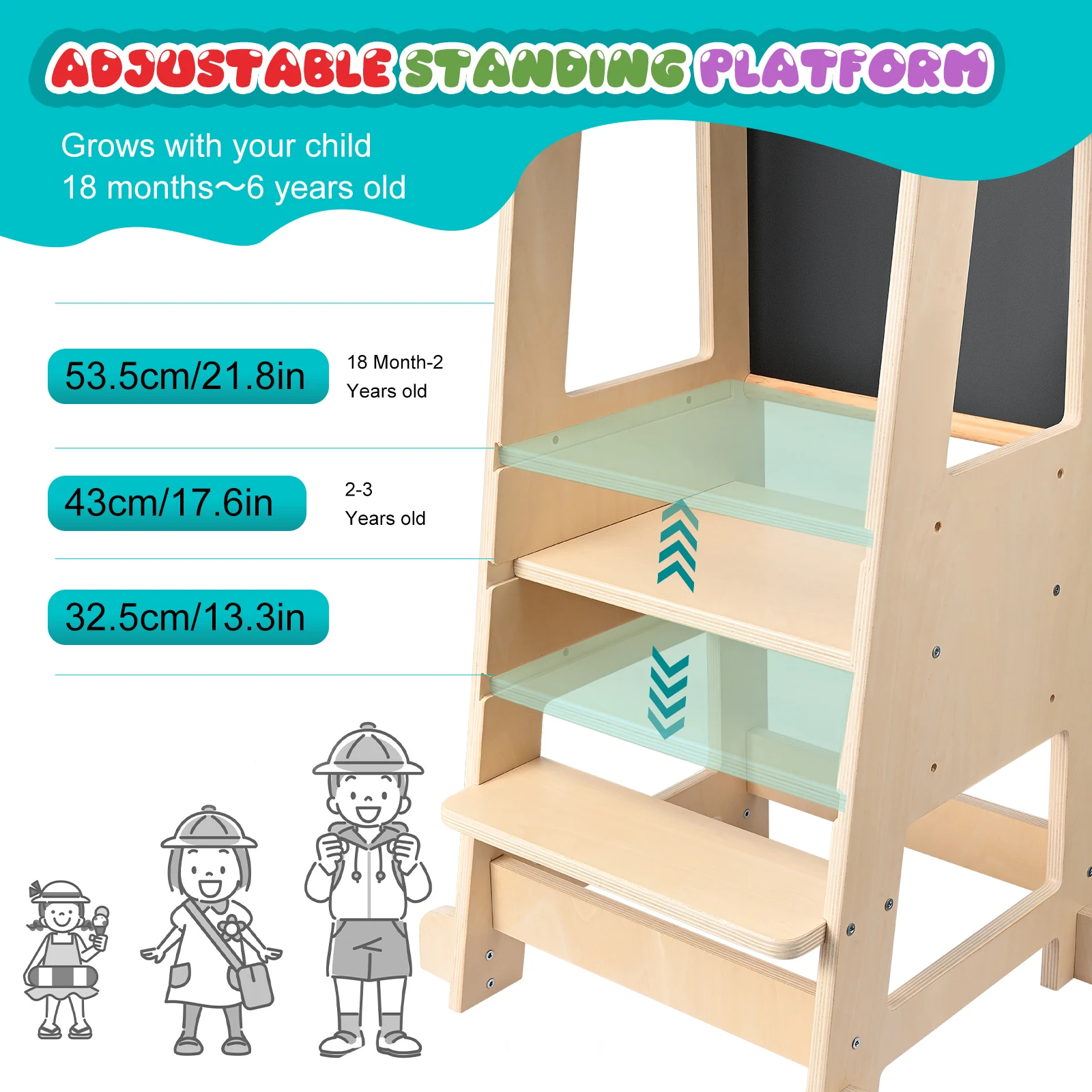 Torre De Aprendizaje Montessori 4 En 1 Con Pizarra Y Riel De