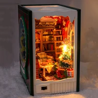 NEW DIY Christmas Diary Book Nook Wooden Miniature Model Kit Handmade Casa Bookend With Light Bookshelf Home Decor Friends Gifts 2