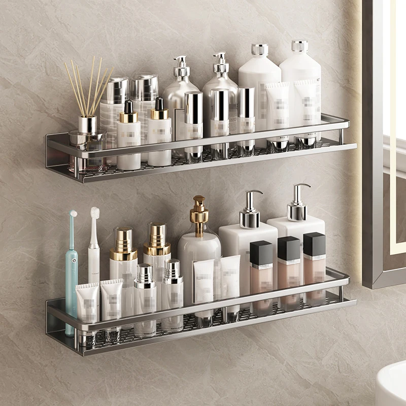 회색 알루미늄 화장실 벽걸이 보관 랙, 욕실 랙, 주방 멀티 장면 보관 랙, 액세서리 교체 바구니 세트