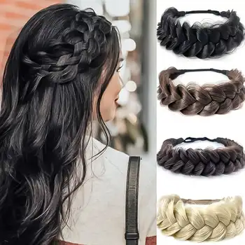 Fascia per capelli intrecciata per capelli sintetici con fascia elastica per donne Ragazze Bambini Copricapo intrecciato biondo marrone Capelli scrunchy Hea