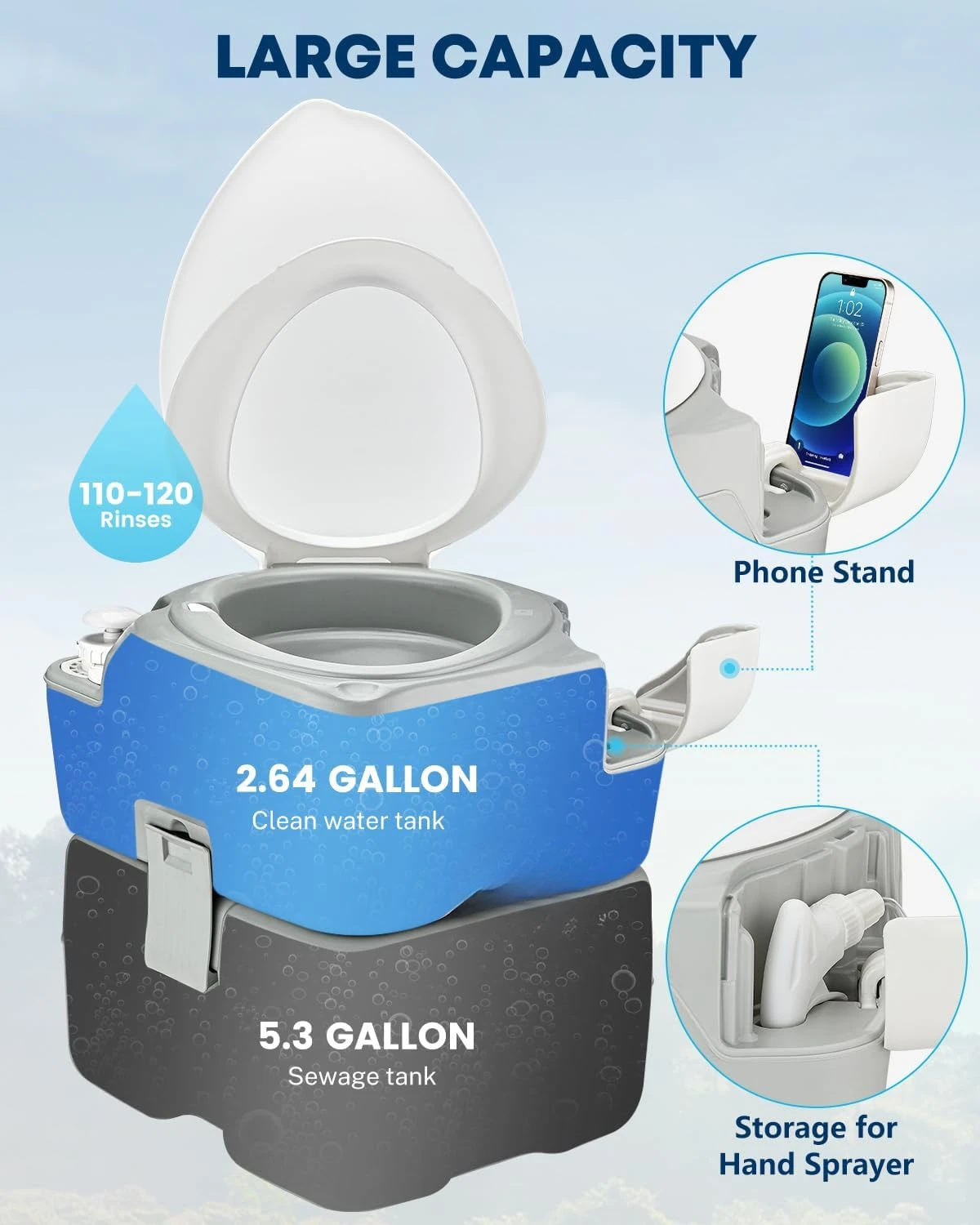 Camping Toilet Portable 5.3 Gal 20L Porta Potty for Adults