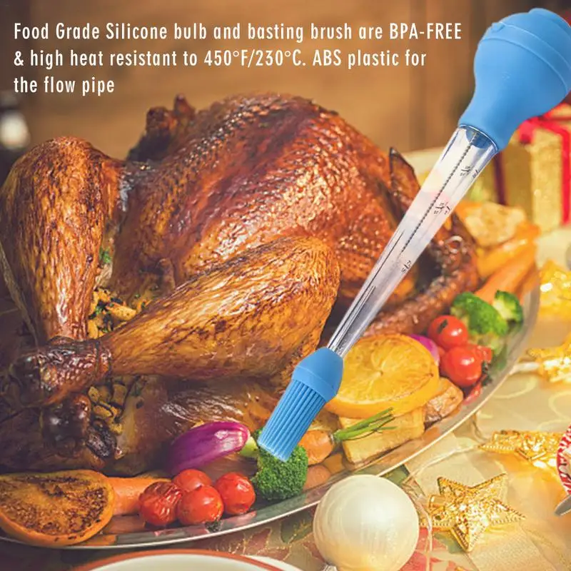

Turkey Baster Set Of 4, Quality Silicone Bulb Including Meat Arinade Injector Needle With Barbecue Basting Brush For Easy Clean