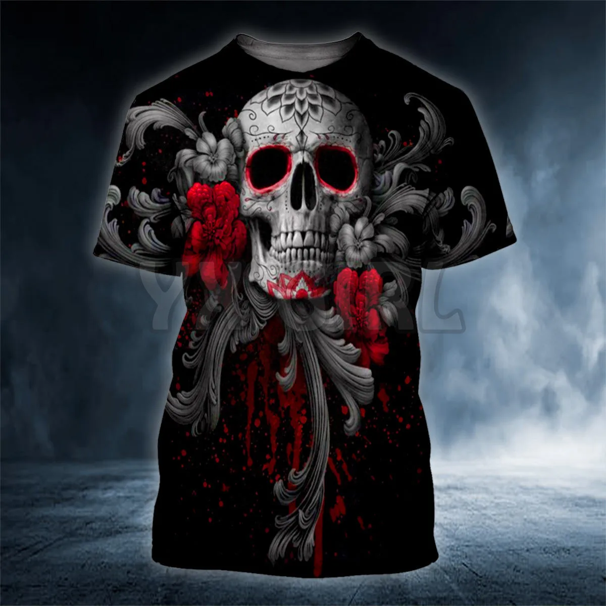 

2022 Summer Black Red Roses Sugar Skull 3D All Over Printed T Shirts Tee Tops shirts Unisex Tshirt halloween gift