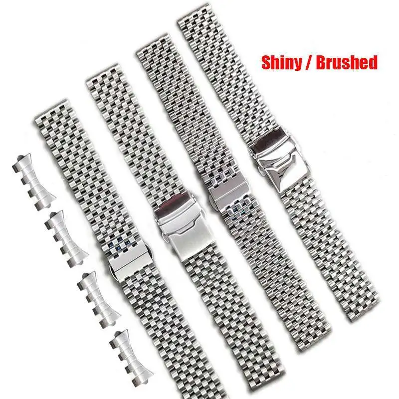 

20mm 22mm Stainless Steel Bead of Rice Universal Straight Curved End Watch Band Strap Bracelet Fit for RLX SKX Watch